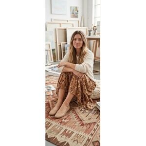 Copper Key Lovely Leather Beige Tan Scalloped Edge Ballet Flat Comfort Shoes 8